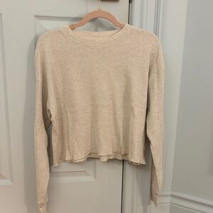 TNA Cream Waffle-Knit Long Sleeve Cropped Top